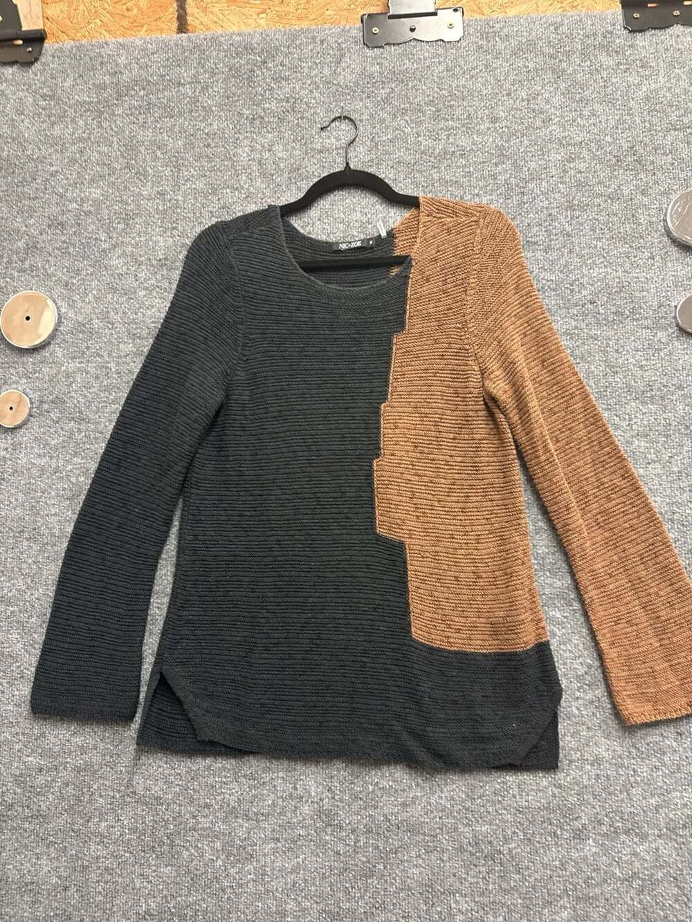 NIC+ZOE Women's Colorblock Geo Ribbed Knit Long Sleeve Sweater Tunic